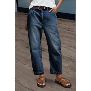Flamingals Wash Stitch Detail Mid Rise Barrel Leg Jeans Size L NWT